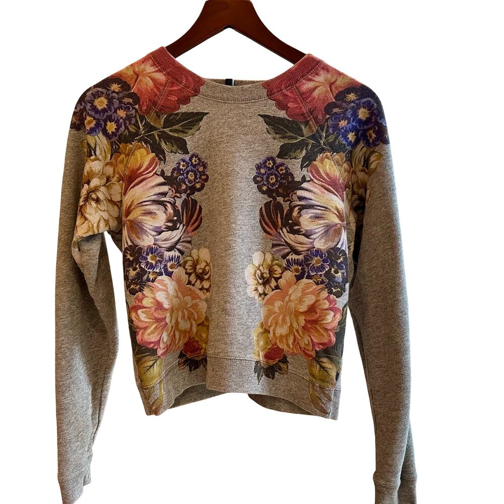 J.Crew Photo Floral Sweatshirt S Gray 100% Cotton Vintage 2014 Floral Print